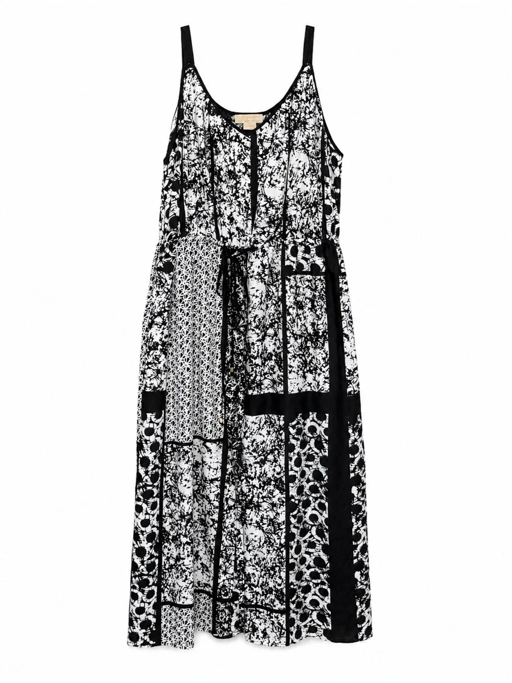 Micheal Kors Patchwork Printed Maxi Dress with Tie Waist